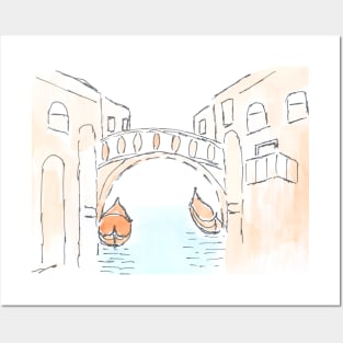 Urban landscape. Venice. Watercolor, art decoration, sketch. Illustration hand drawn modern Posters and Art